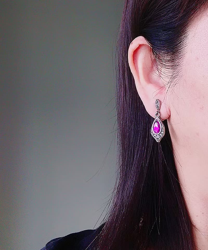 vintage jewelry  神秘亮麗紫晶吊飾 夾式耳環