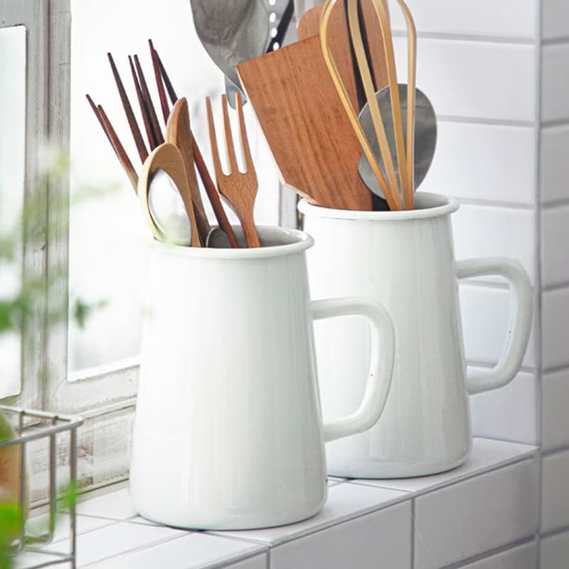 日本霜山 日式復古風琺瑯廚具收納瓶/花瓶(附把手)