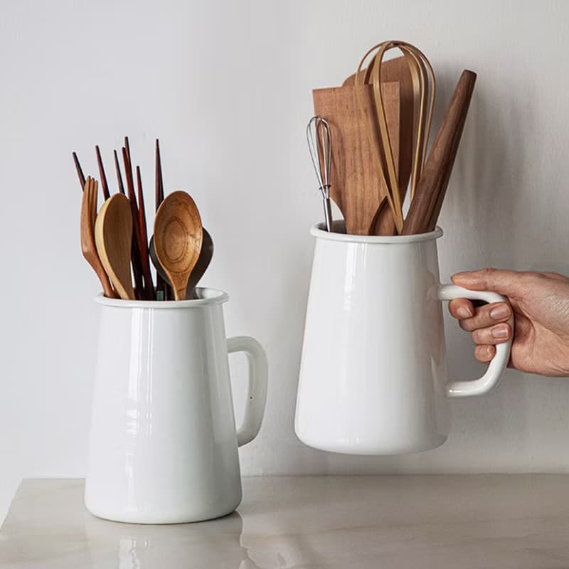 日本霜山 日式復古風琺瑯廚具收納瓶/花瓶(附把手)