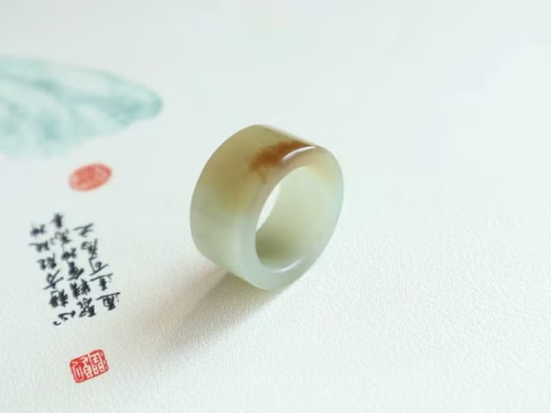 天然和田玉指環 新疆且末料俏糖色糖青料內直徑18 mm 送禮送女友