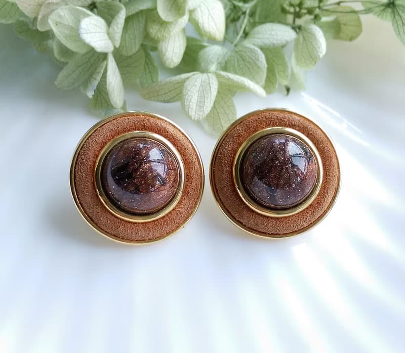 Vintage Jewelry 西洋古董飾品 經典 咖啡色調 鈕扣款 針式耳環