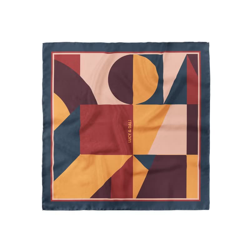 LUCY DALi ::真絲絲巾100%silk:: — 復古幾何印花大方巾 禮物