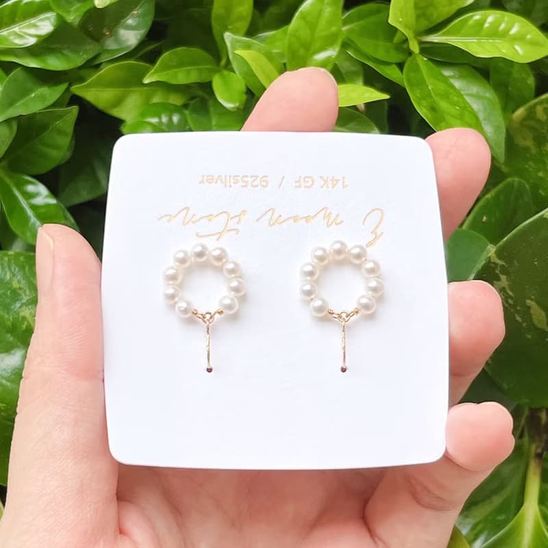 小燈泡亮皮 甜甜圈珍珠氣質耳環