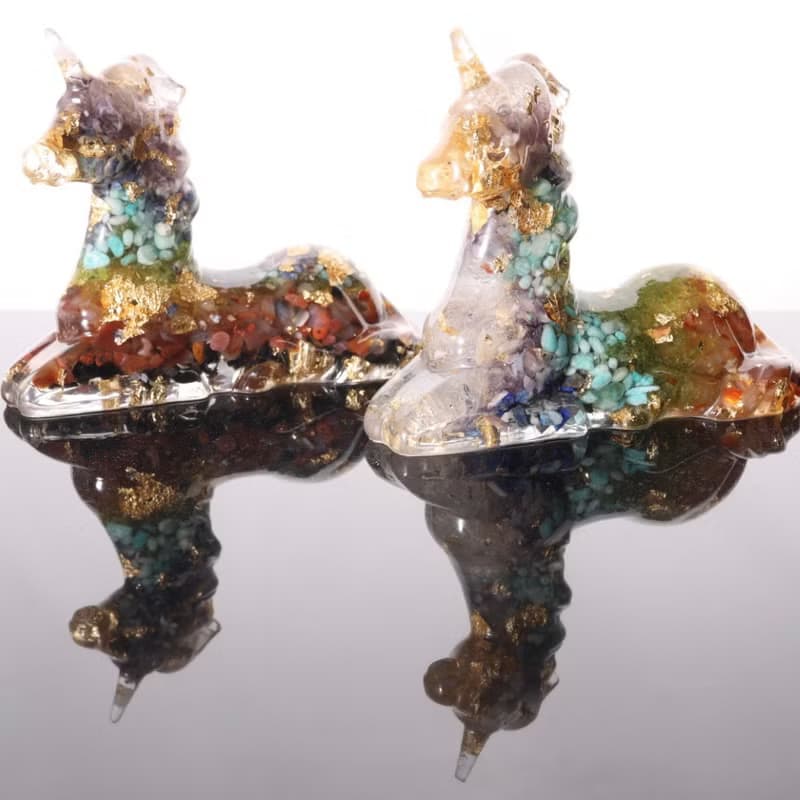 【快速出貨】療癒彩虹獨角獸-天然水晶礦石奧剛擺件Orgonite脈輪
