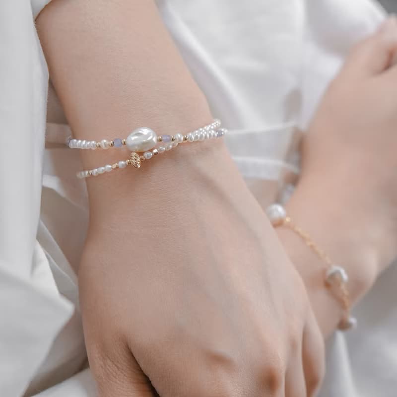 秘境漫步 異形珍珠磁吸式手鍊 14K 包金 丹泉石