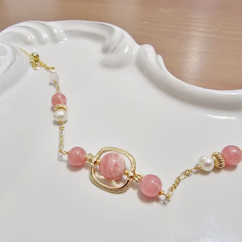 珊瑚色的十六分音符 | 蕾絲 & 冰種紅紋石 可調節式手鍊