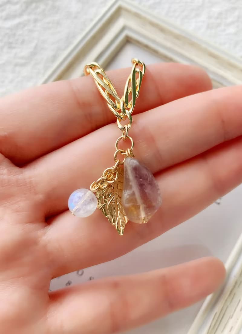 紫黃晶磨砂原礦/高品藍暈白月光石 手作設計款能量水晶手鍊