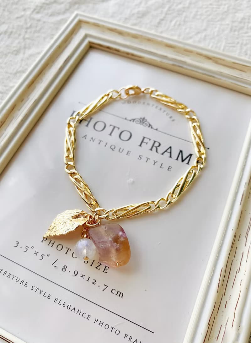 紫黃晶磨砂原礦/高品藍暈白月光石 手作設計款能量水晶手鍊