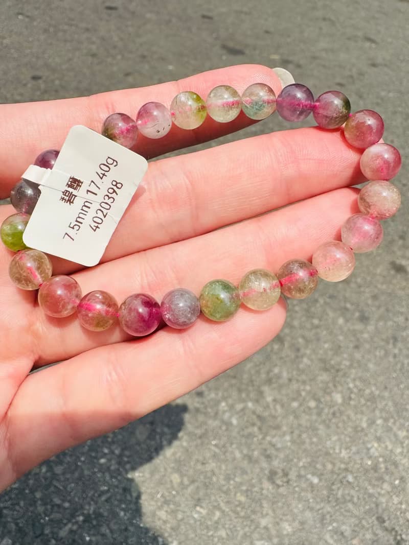小資本莫蘭迪混色彩碧璽7.5mm17.40g碧璽旺夫石