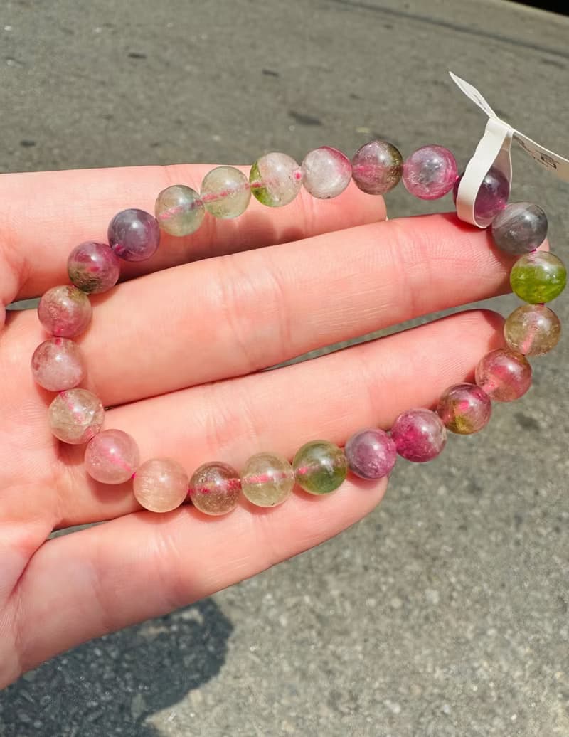 小資本莫蘭迪混色彩碧璽7.5mm17.40g碧璽旺夫石