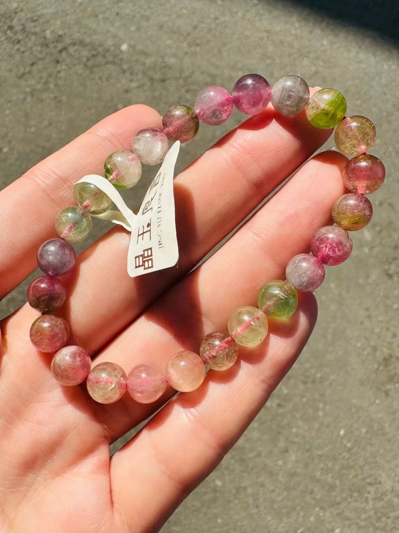 小資本莫蘭迪混色彩碧璽7.5mm17.40g碧璽旺夫石