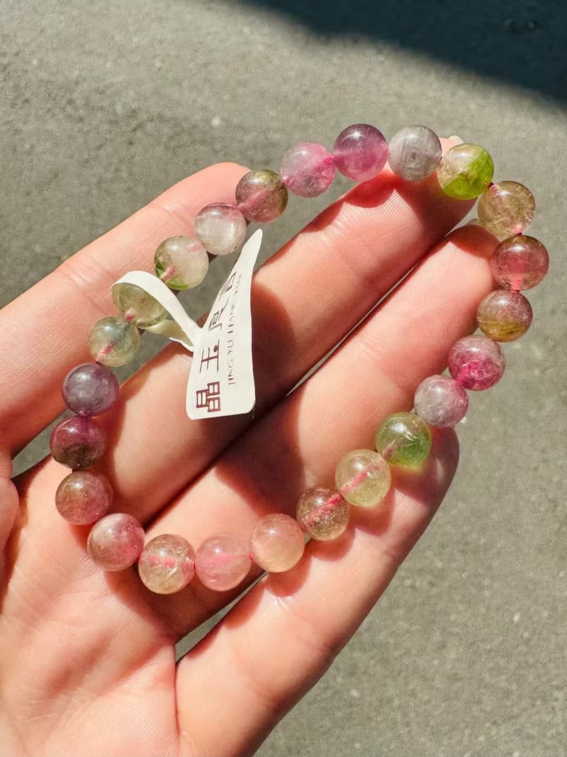 小資本莫蘭迪混色彩碧璽7.5mm17.40g碧璽旺夫石