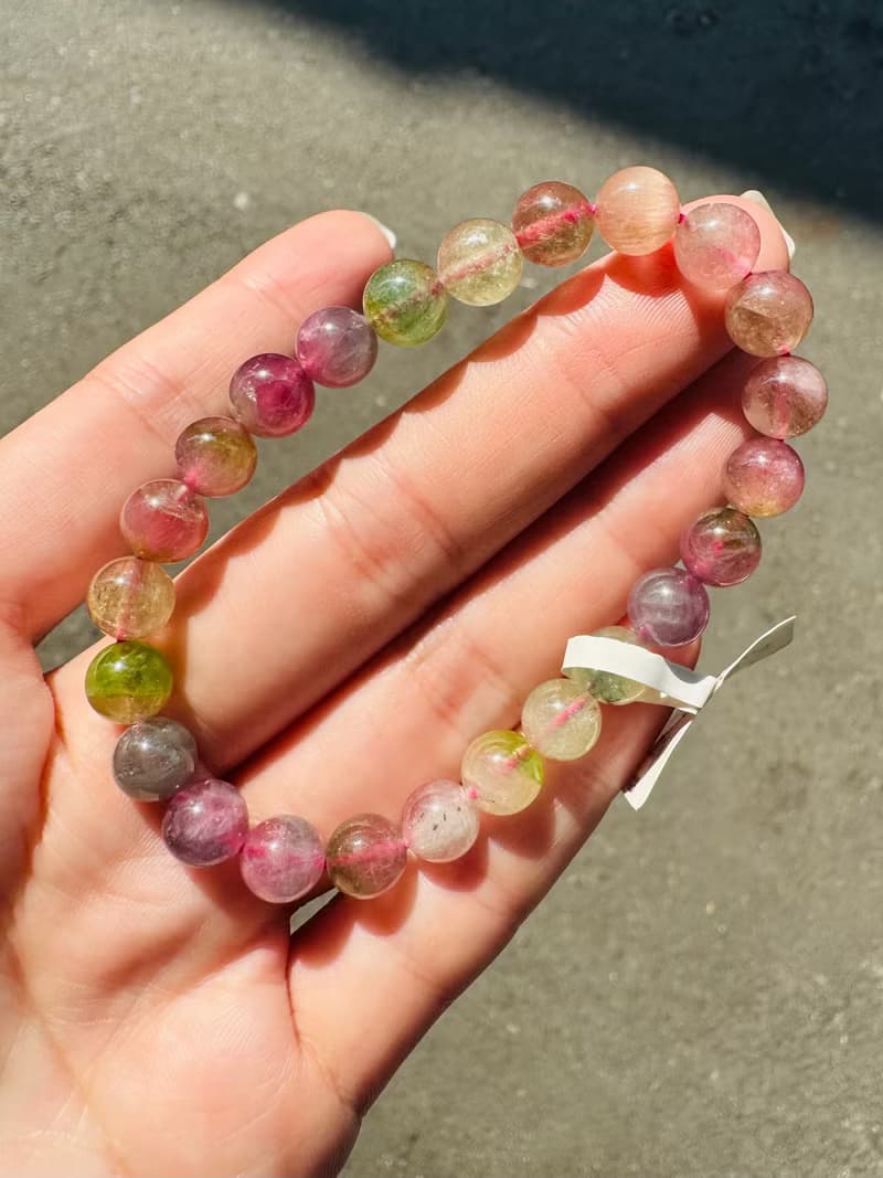 小資本莫蘭迪混色彩碧璽7.5mm17.40g碧璽旺夫石