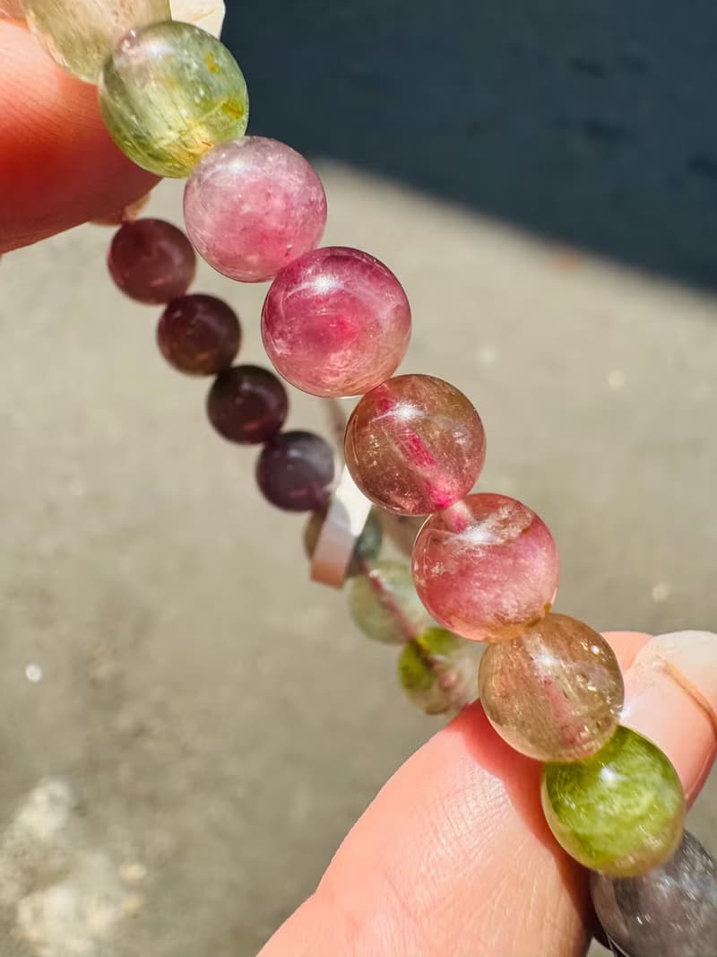 小資本莫蘭迪混色彩碧璽7.5mm17.40g碧璽旺夫石