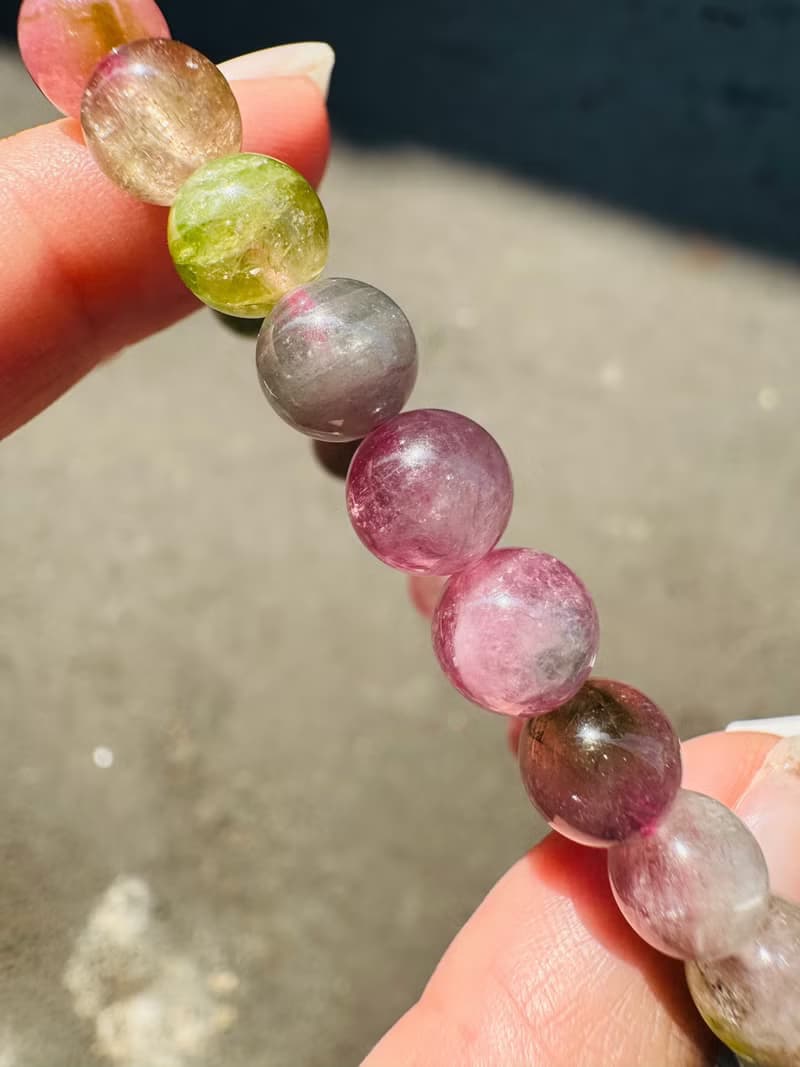 小資本莫蘭迪混色彩碧璽7.5mm17.40g碧璽旺夫石