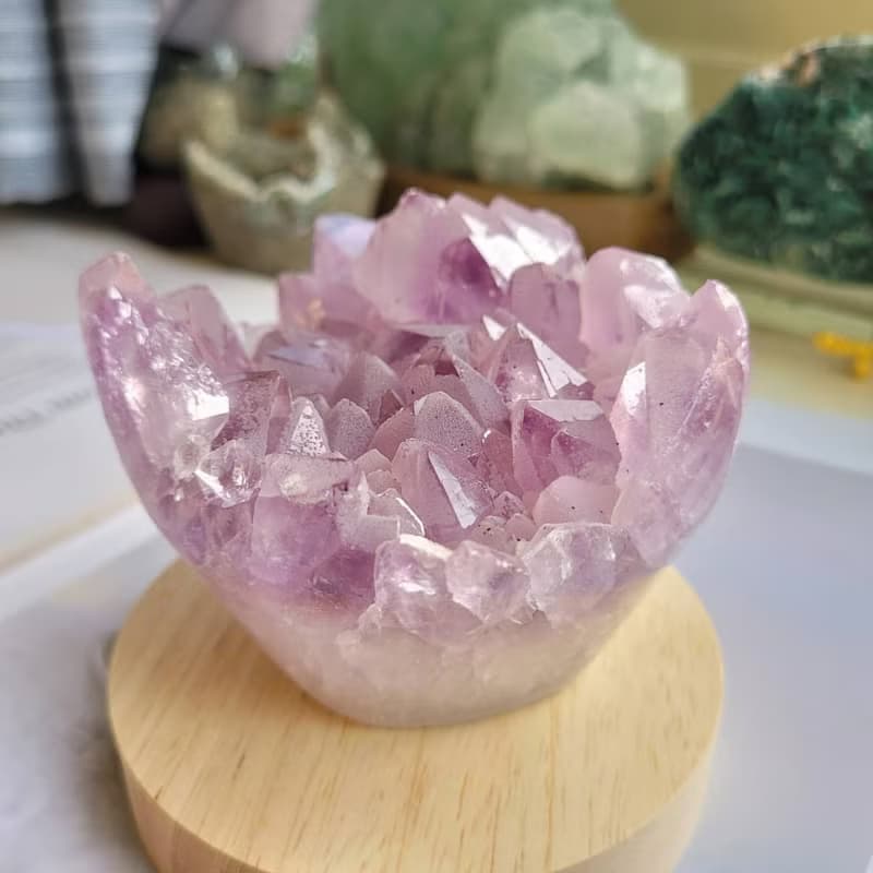 巴西紫水晶薄紗啞光捧花/招財桃花貴人風水石(附燈座)111-2