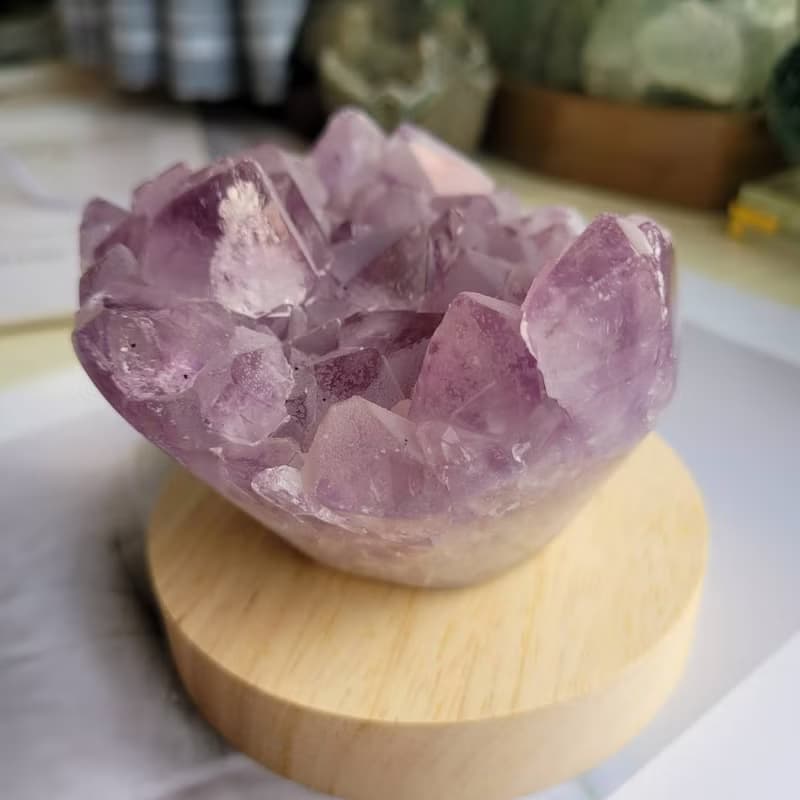 巴西紫水晶薄紗啞光捧花/招財桃花貴人風水石(附燈座)111-2