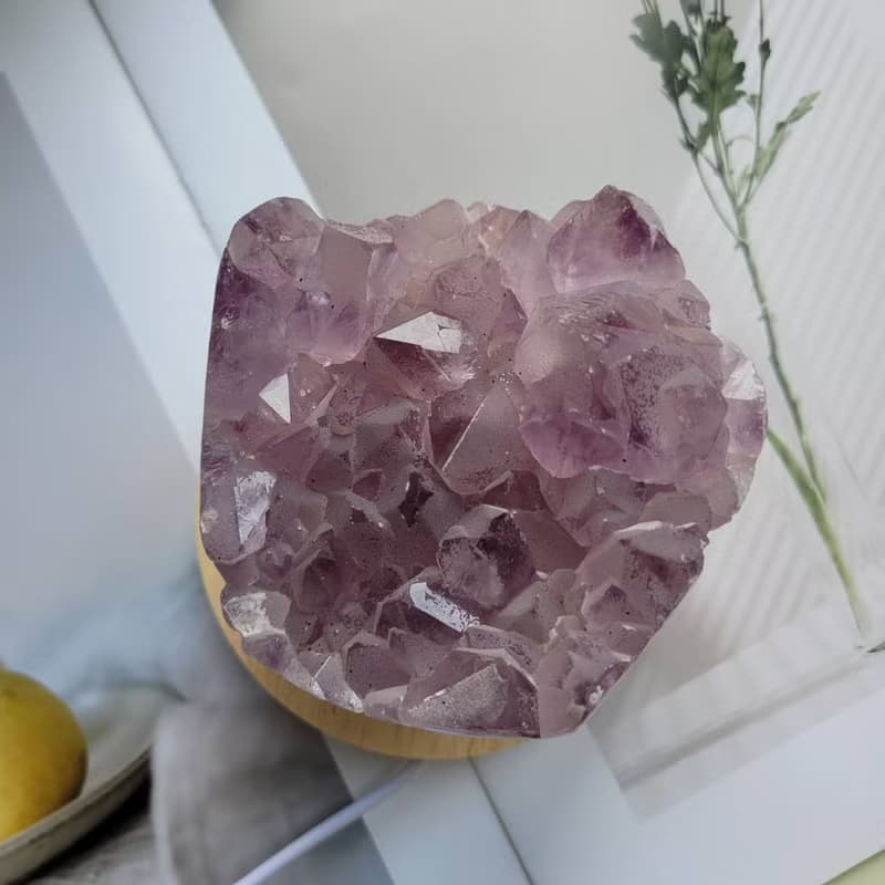 巴西紫水晶薄紗啞光捧花/招財桃花貴人風水石(附燈座)111-2