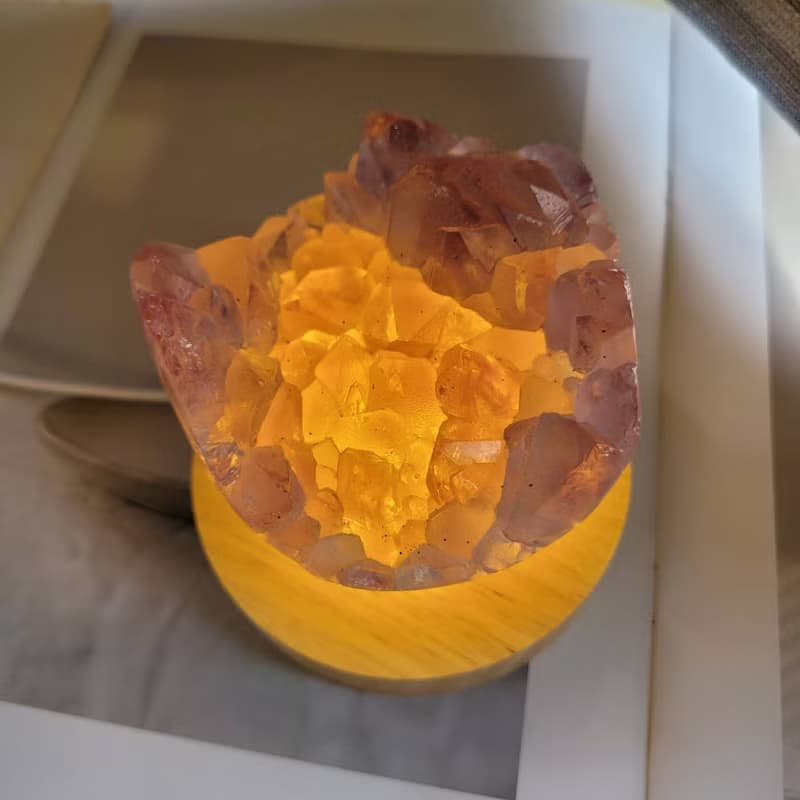巴西紫水晶薄紗啞光捧花/招財桃花貴人風水石(附燈座)111-2