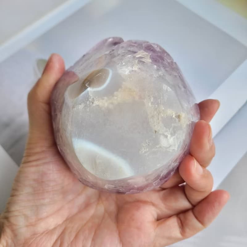 巴西紫水晶薄紗啞光捧花/招財桃花貴人風水石(附燈座)111-2