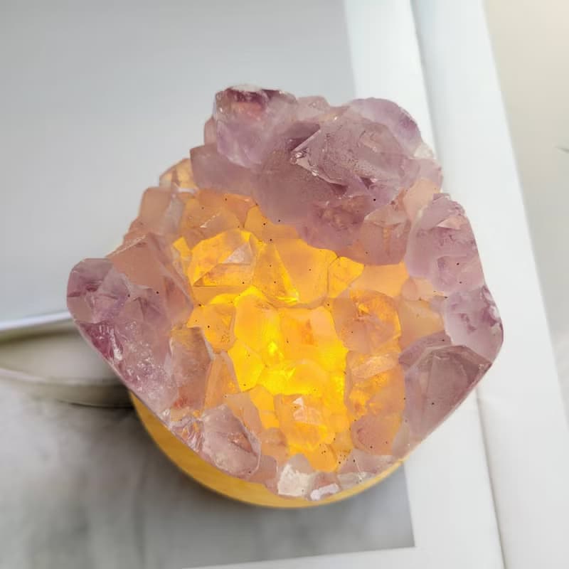 巴西紫水晶薄紗啞光捧花/招財桃花貴人風水石(附燈座)111-2