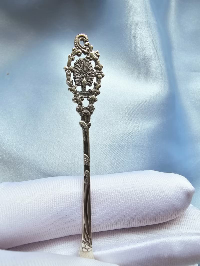 荷蘭純銀老件孔雀藤蔓圖騰水果叉/甜點叉/vintage美國西洋古董