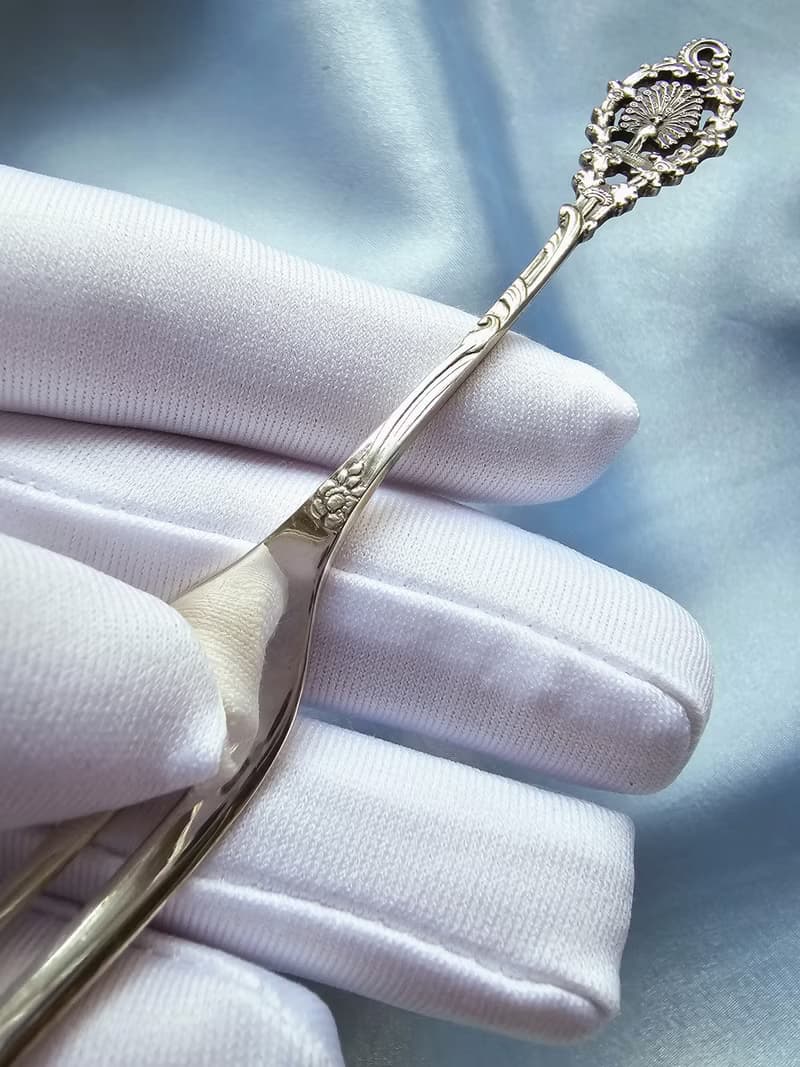 荷蘭純銀老件孔雀藤蔓圖騰水果叉/甜點叉/vintage美國西洋古董