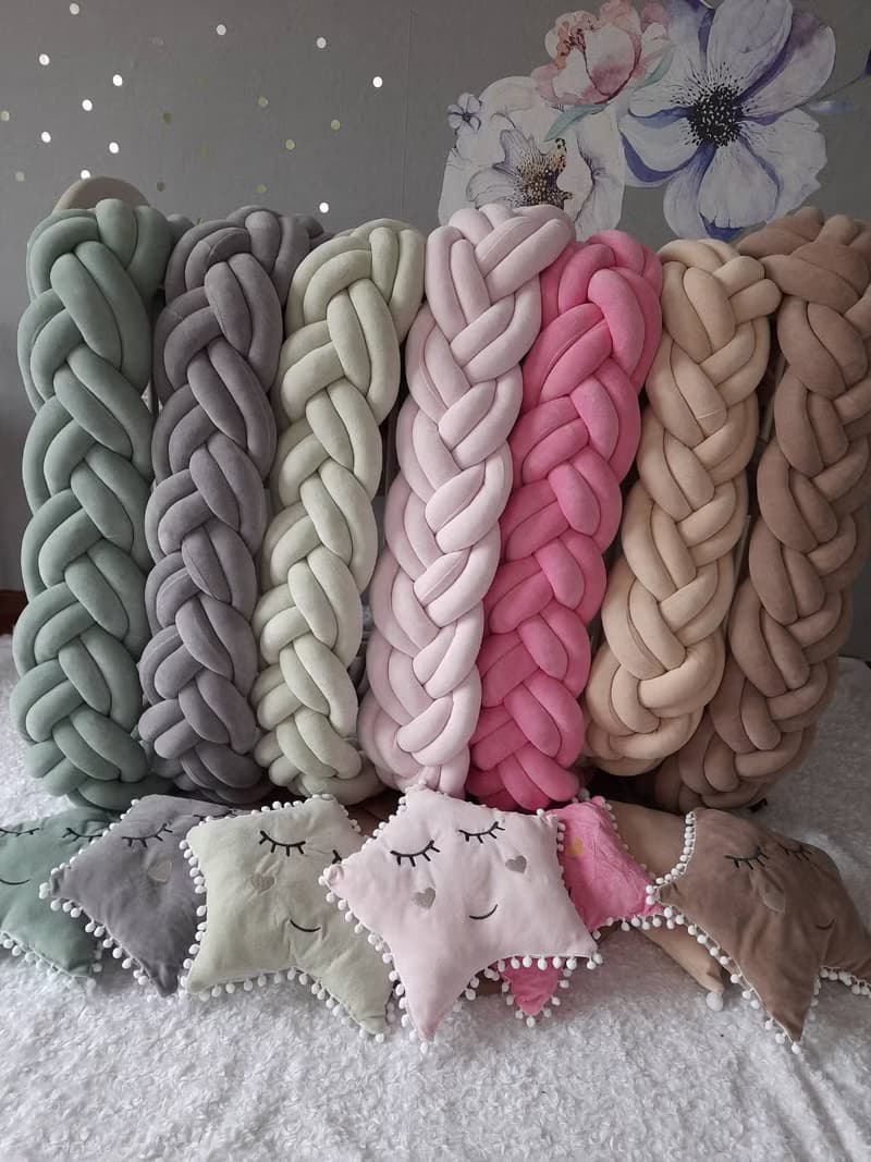 Braided crib  bumper.  Nursery crib bedding + Star pillow as a gift!