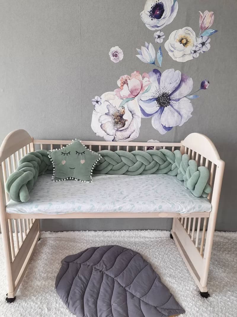 Braided crib  bumper.  Nursery crib bedding + Star pillow as a gift!