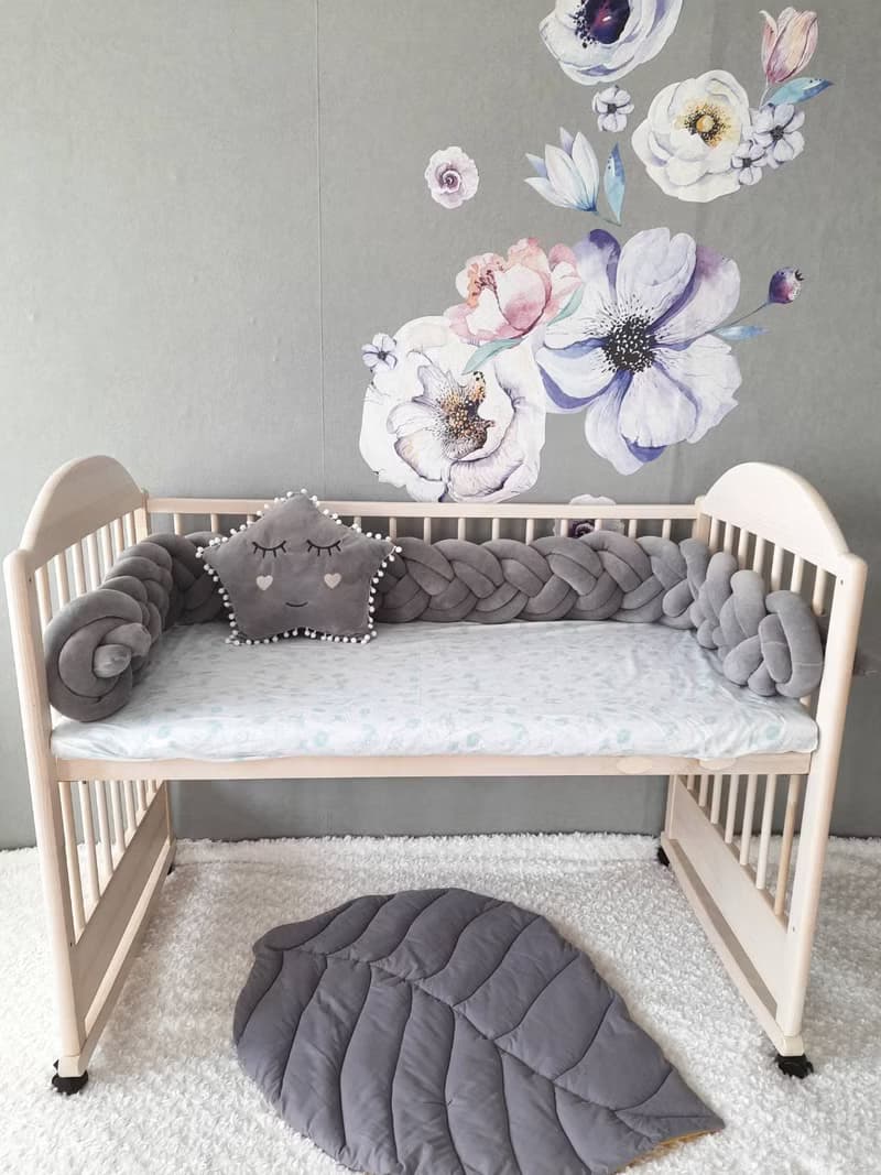 Braided crib  bumper.  Nursery crib bedding + Star pillow as a gift!