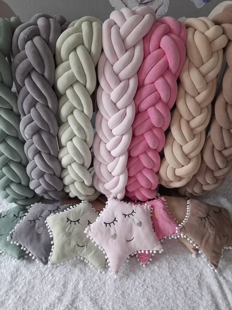 Braided crib  bumper.  Nursery crib bedding + Star pillow as a gift!
