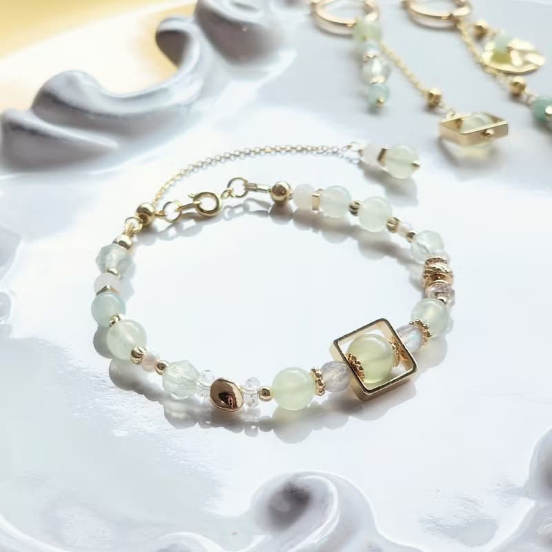 六月的夏多內 | 葡萄石 淡水珍珠 天青凍 水晶手鍊 可調節延長鍊