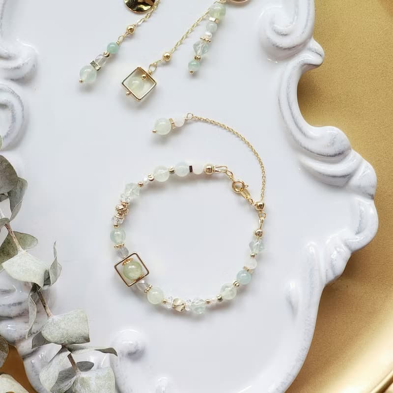 六月的夏多內 | 葡萄石 淡水珍珠 天青凍 水晶手鍊 可調節延長鍊