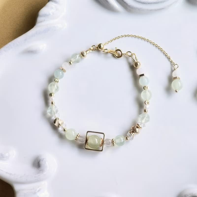 六月的夏多內 | 葡萄石 淡水珍珠 天青凍 水晶手鍊 可調節延長鍊