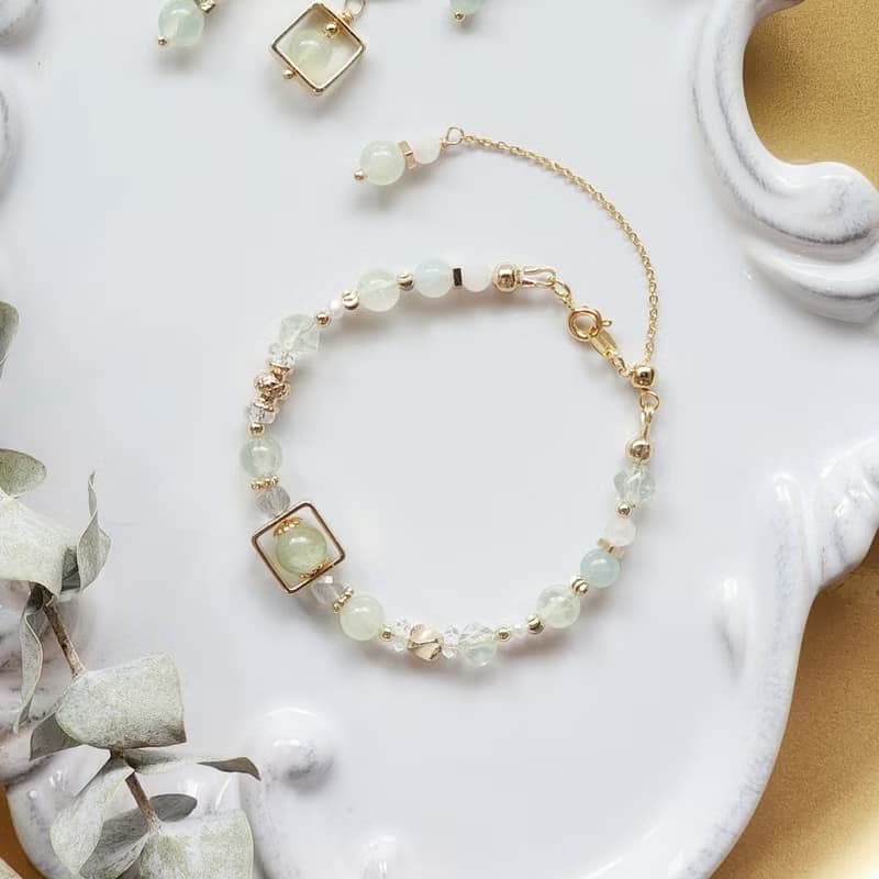 六月的夏多內 | 葡萄石 淡水珍珠 天青凍 水晶手鍊 可調節延長鍊