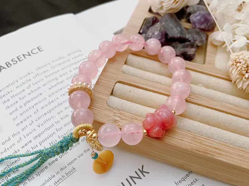 天然粉晶 塩源瑪瑙 水晶手鍊