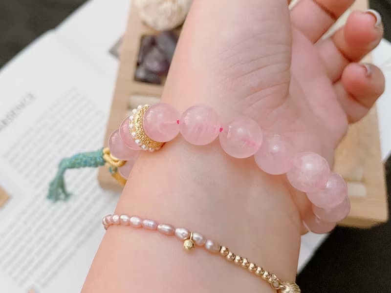 天然粉晶 塩源瑪瑙 水晶手鍊