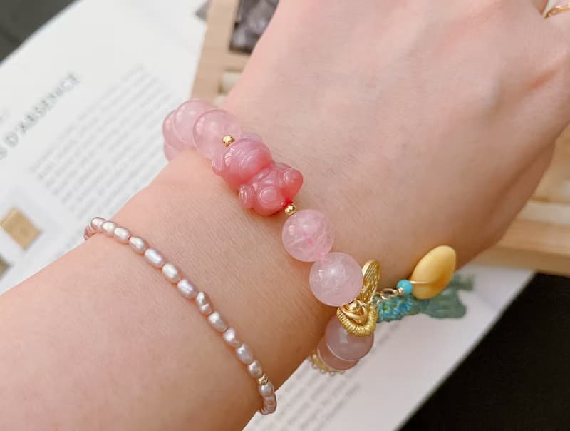 天然粉晶 塩源瑪瑙 水晶手鍊