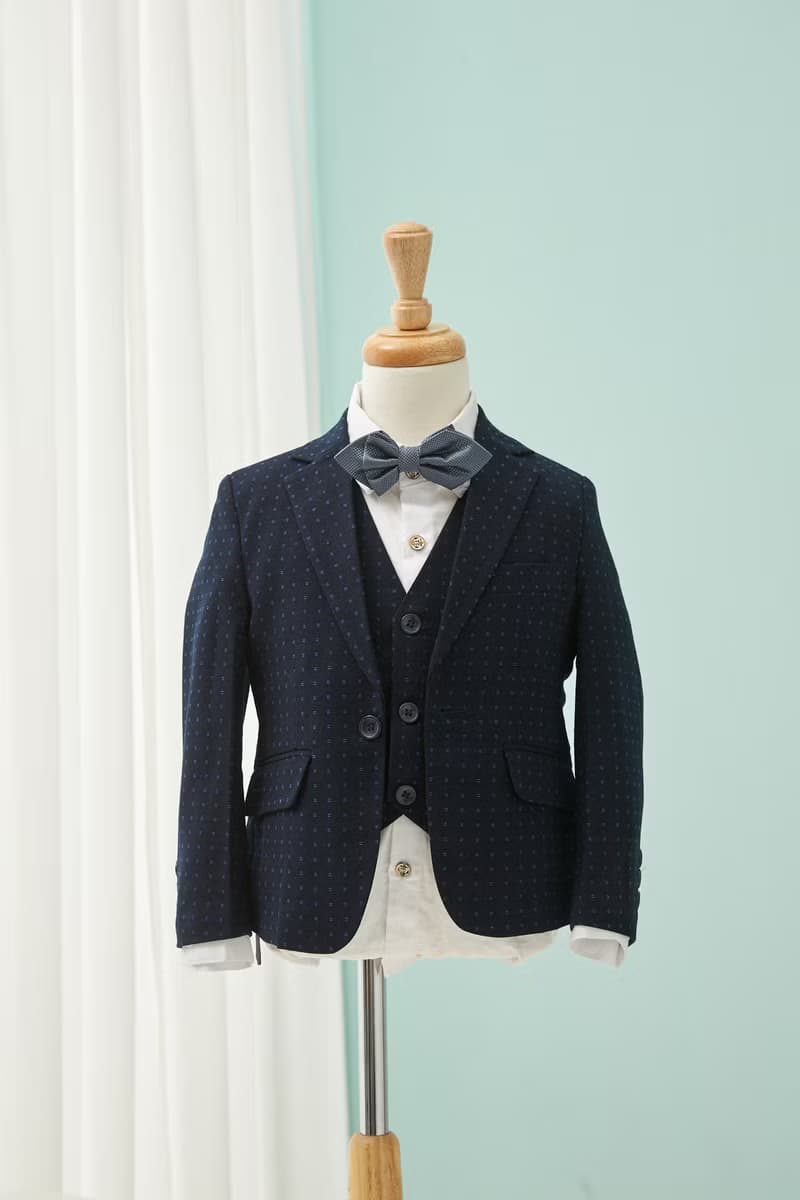 HAO.HAO kids 俏皮點點西裝-水藍點深藍(三件組)