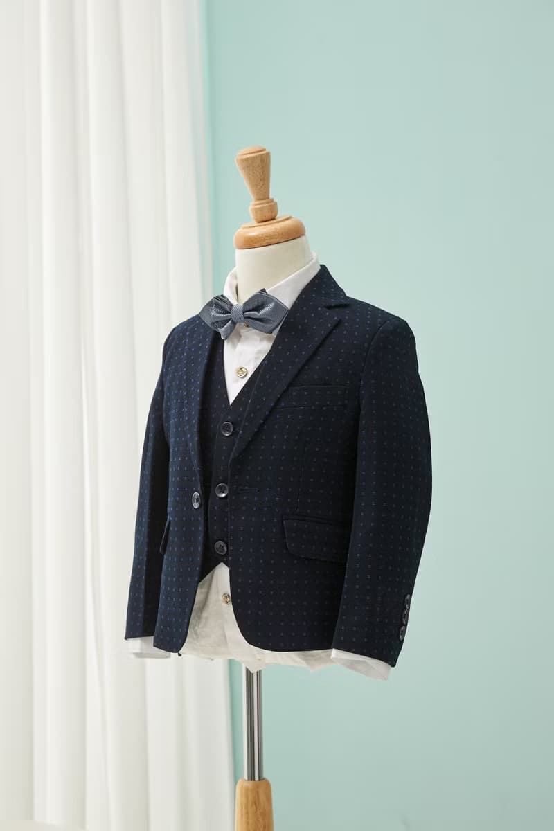 HAO.HAO kids 俏皮點點西裝-水藍點深藍(三件組)