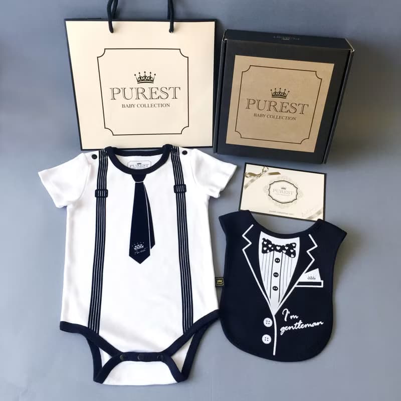 PUREST 領帶小紳士 短袖綜合款 寶寶彌月禮盒組 嬰兒 新生兒 送禮