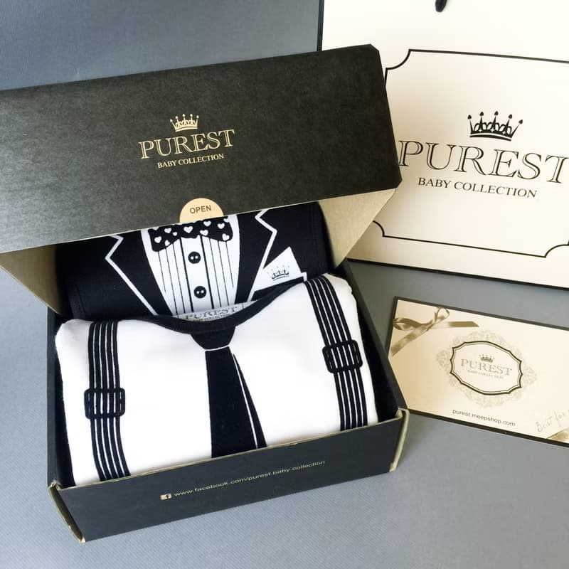 PUREST 領帶小紳士 短袖綜合款 寶寶彌月禮盒組 嬰兒 新生兒 送禮
