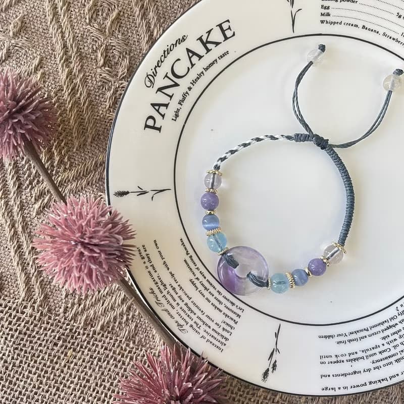 浪漫漸層紫水晶平安扣編織手鍊