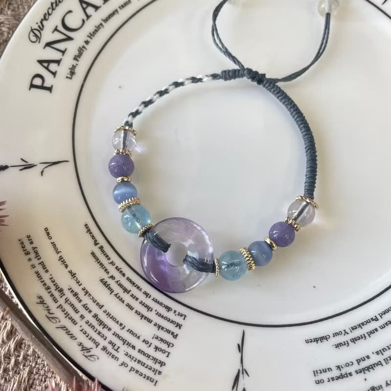 浪漫漸層紫水晶平安扣編織手鍊