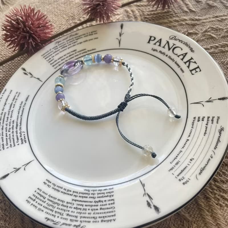 浪漫漸層紫水晶平安扣編織手鍊