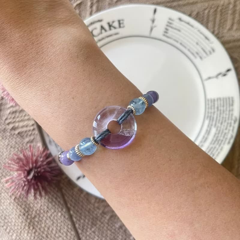 浪漫漸層紫水晶平安扣編織手鍊