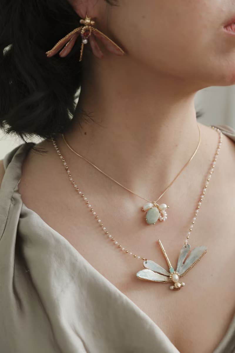 蜻蜓 水晶 珍珠 天河石 礦石 雙層項鍊