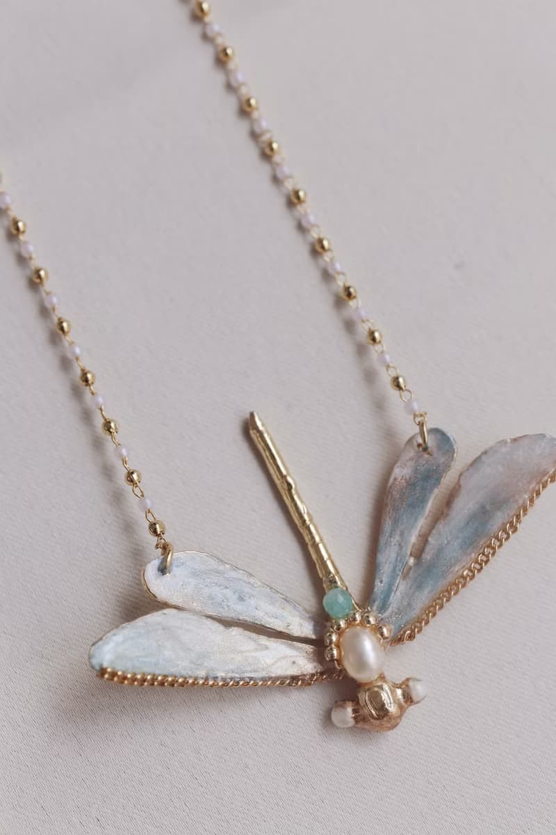 蜻蜓 水晶 珍珠 天河石 礦石 雙層項鍊