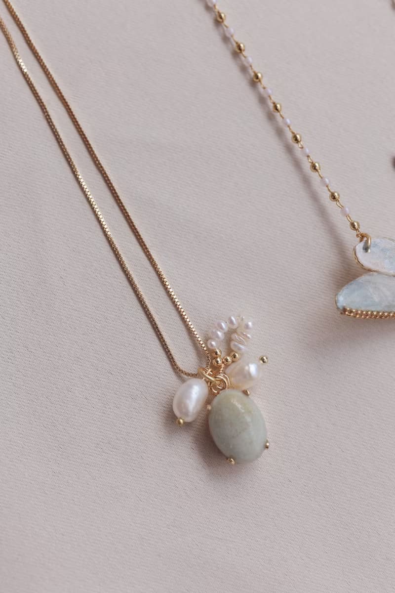 蜻蜓 水晶 珍珠 天河石 礦石 雙層項鍊
