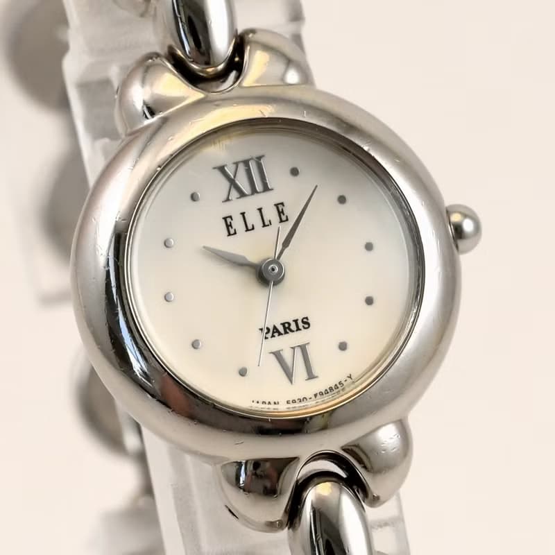 ELLE PARIS エル 女性用腕時計 クォーツ ホワイト文字盤 シンプルで上品 ブレスレット シルバー 手錶 古董錶 復古手錶